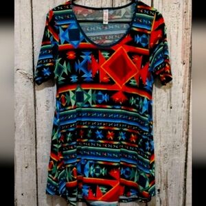 LuLaRoe XS Oversize Perfect Tee Aztec Blouse Top short sleeve‎ T-shirt shirt euc